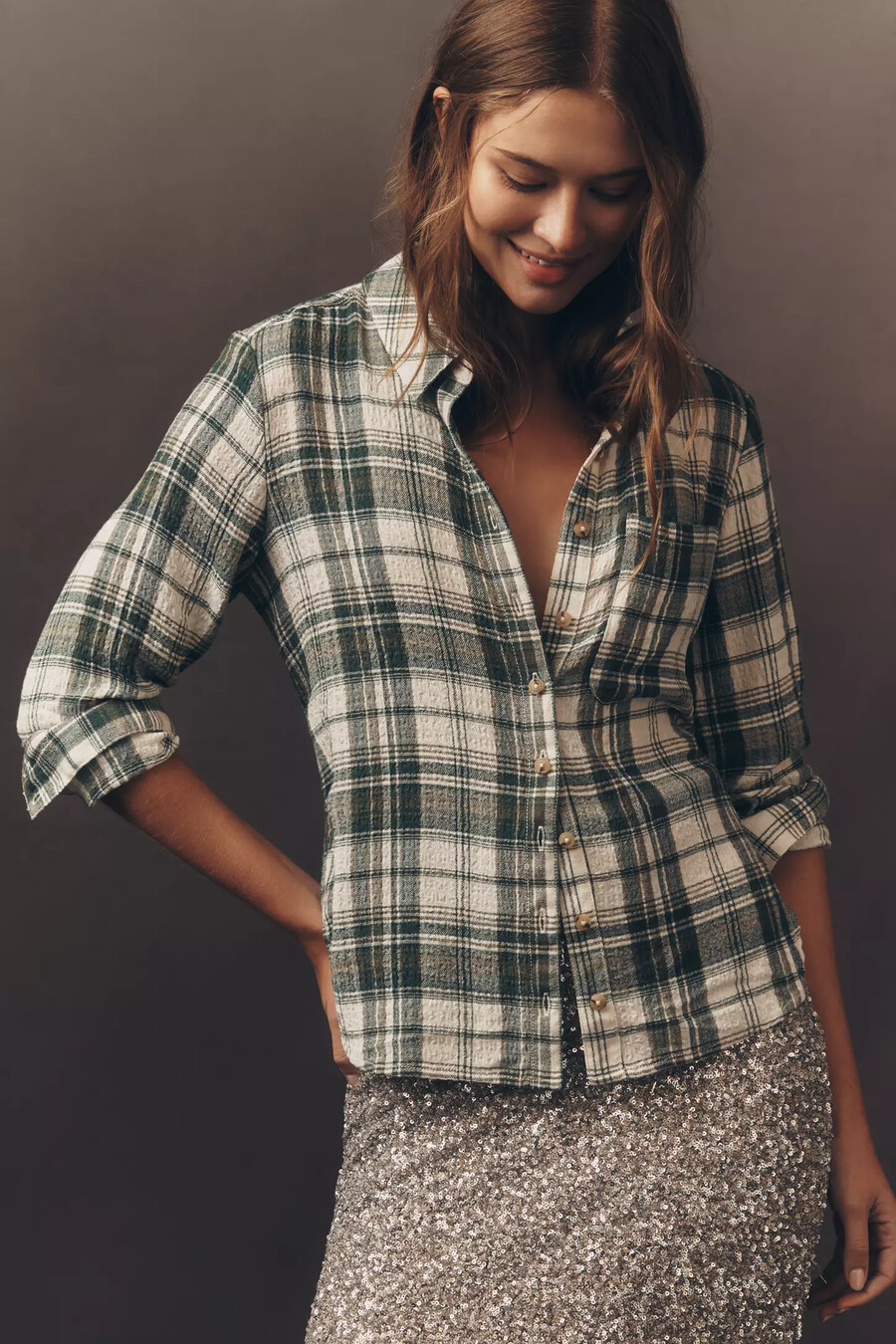 camicia con bottoni a fantasia pilcro