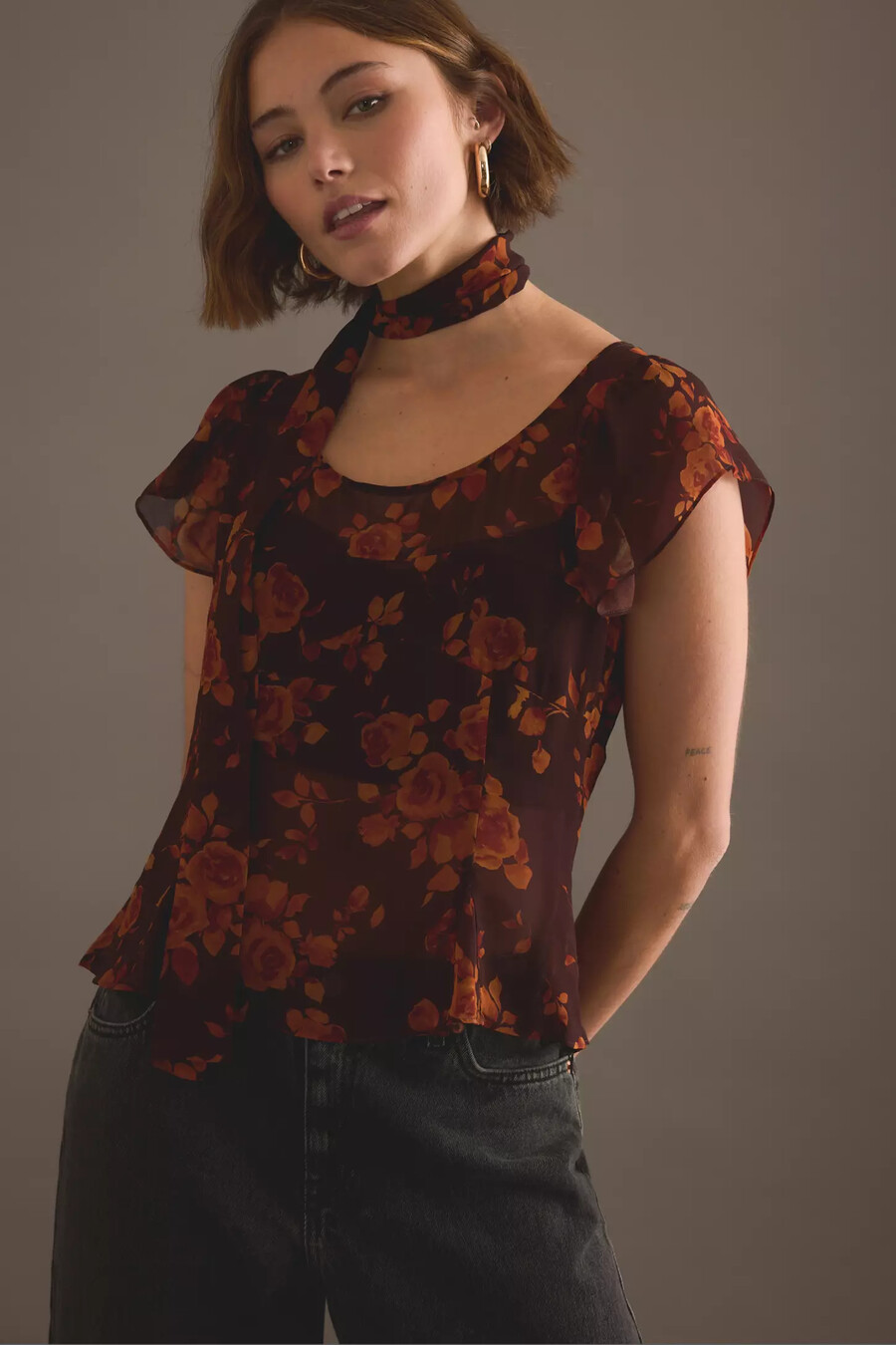 kitri clementina top con stampa autunnale di rose