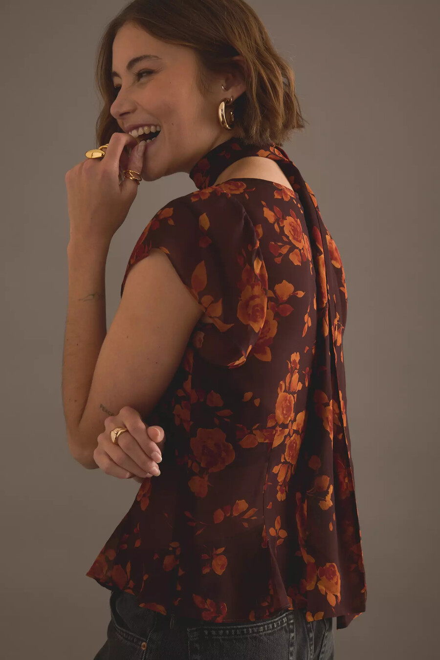 kitri clementina top con stampa autunnale di rose