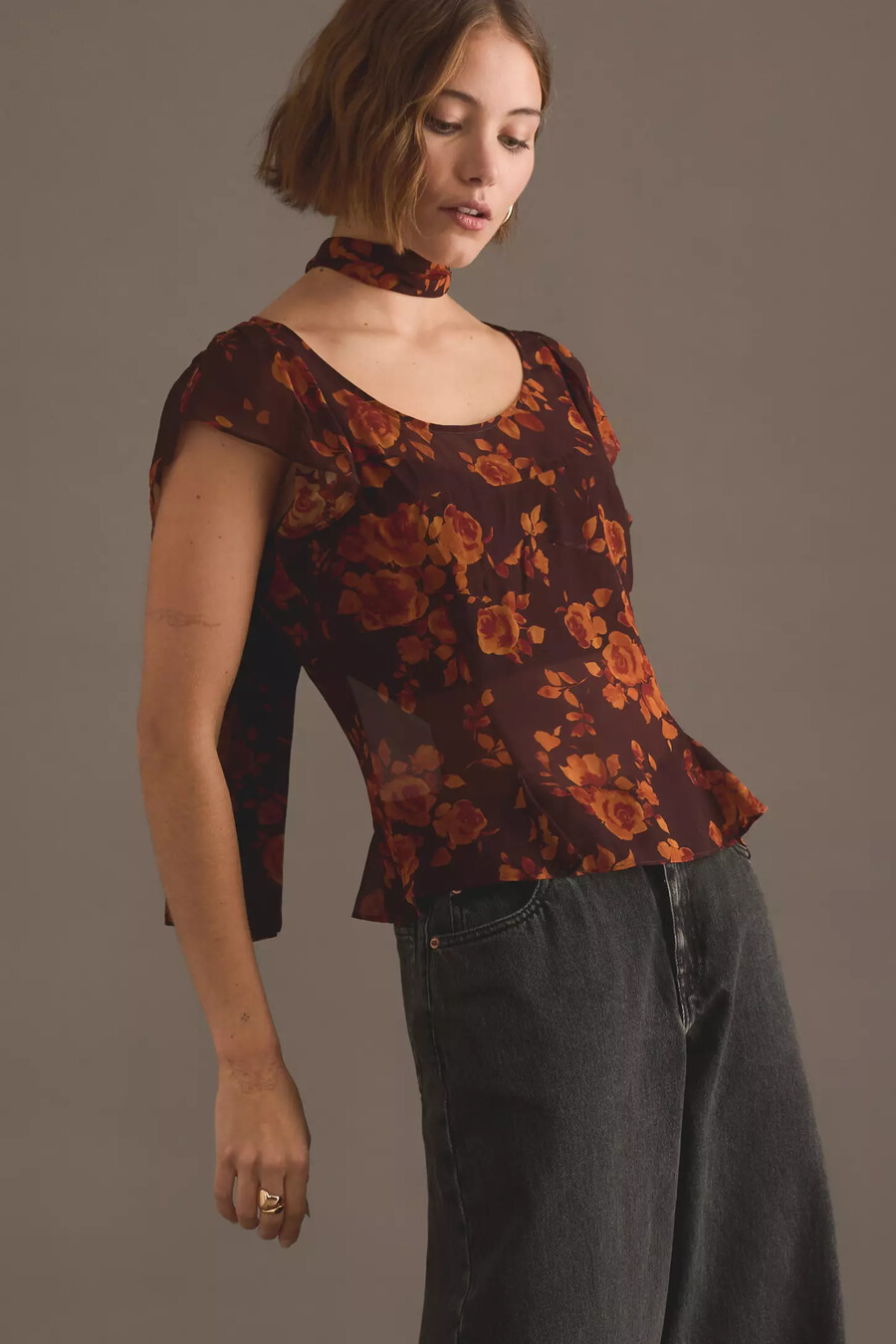 kitri clementina top con stampa autunnale di rose