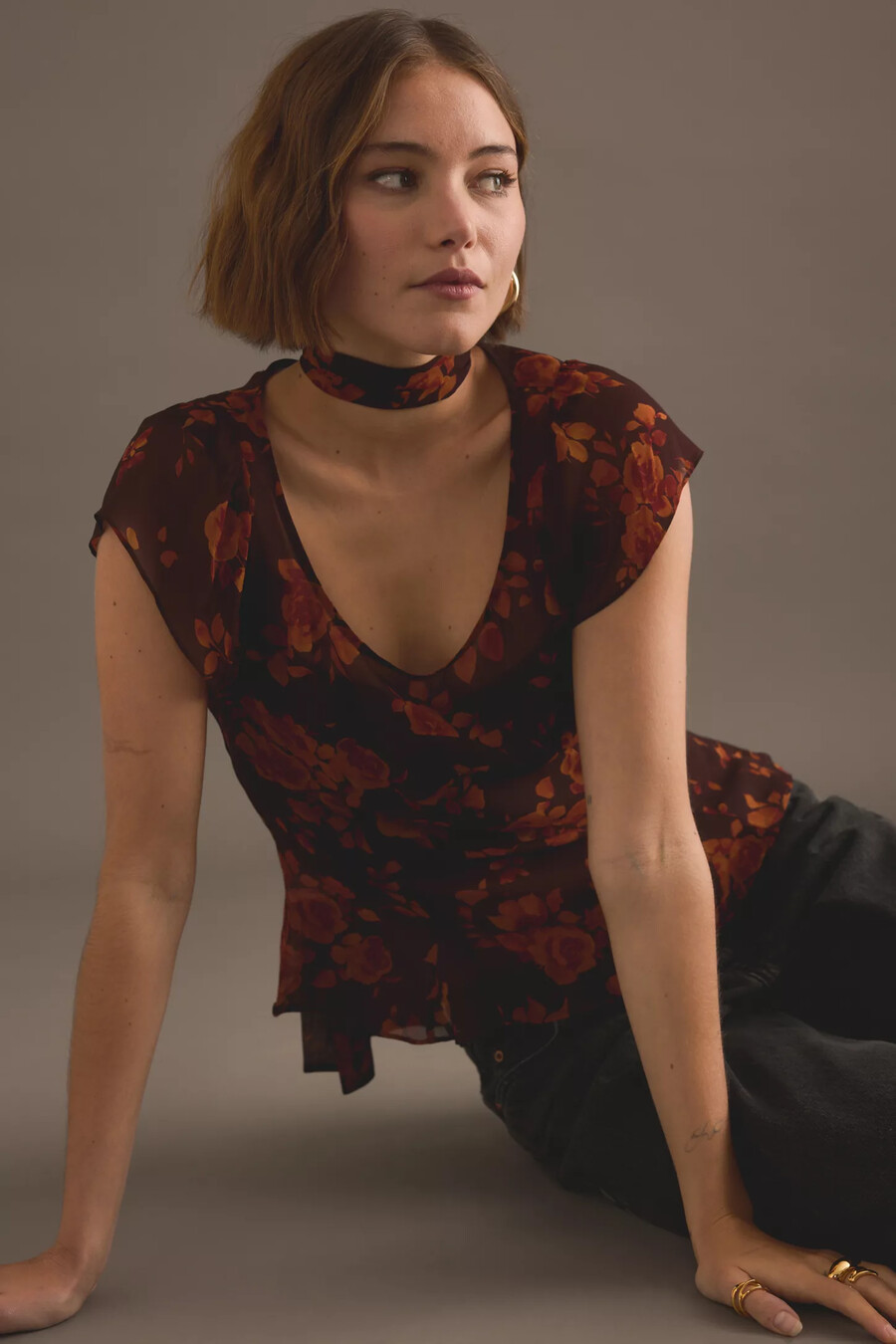 kitri clementina top con stampa autunnale di rose