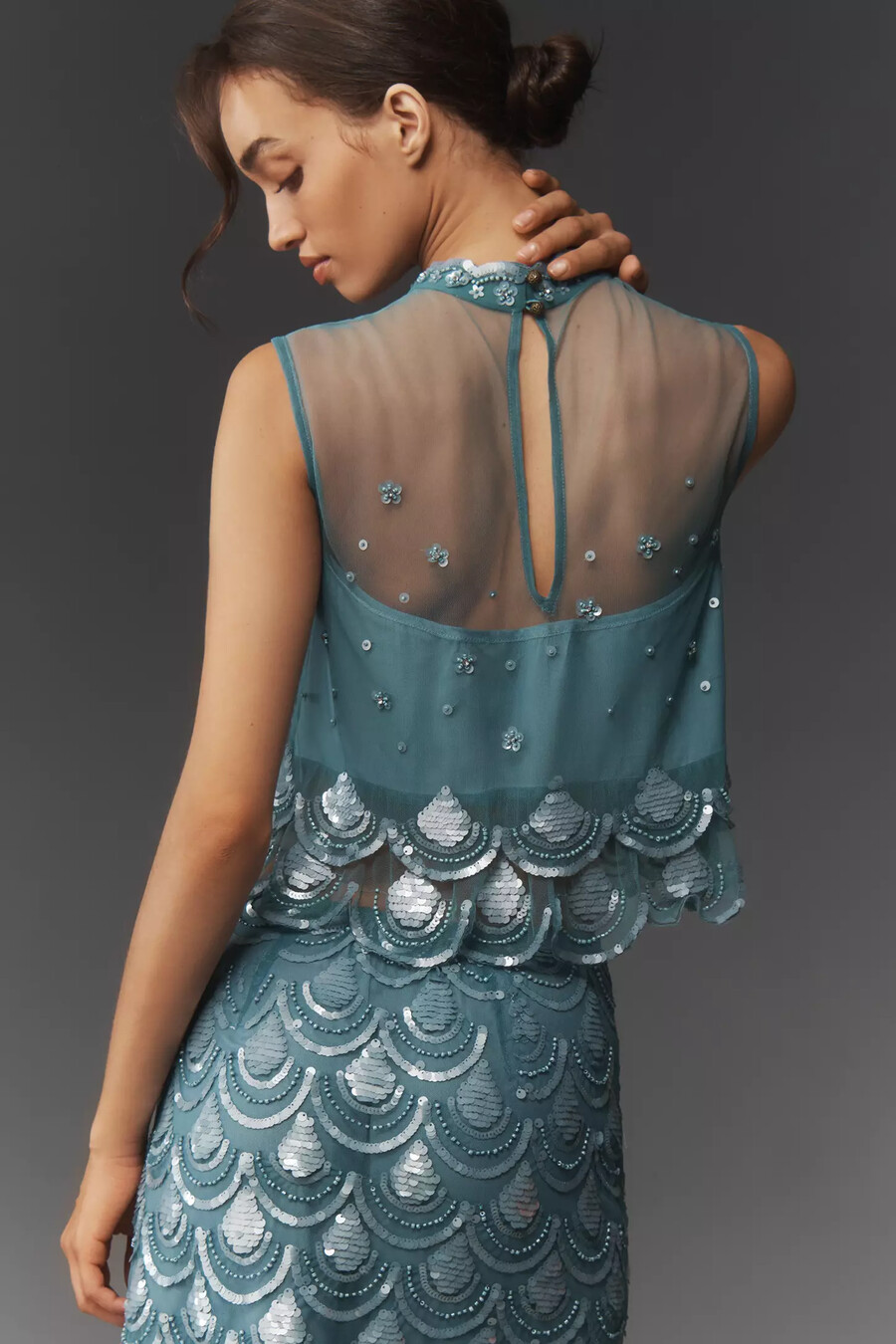 canotta corta con paillettes e perline maeve