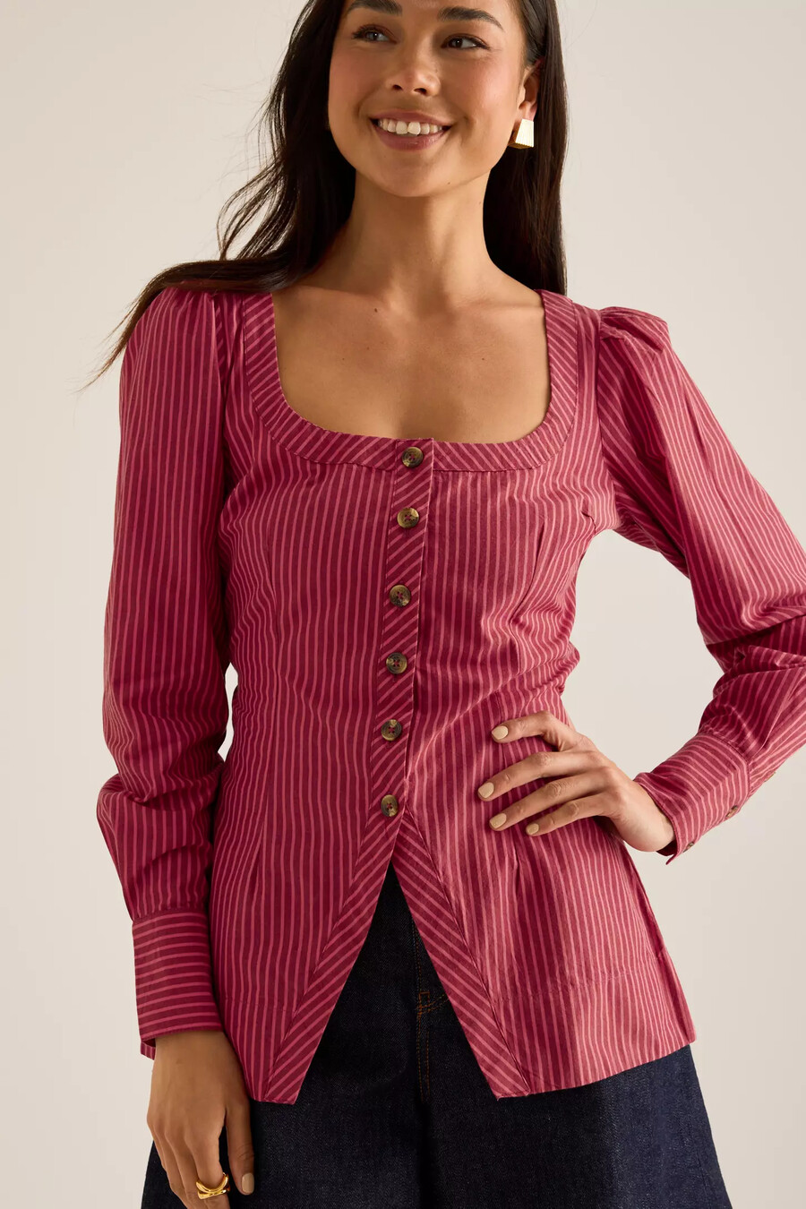 camicetta con scollo quadrato clare damson madder