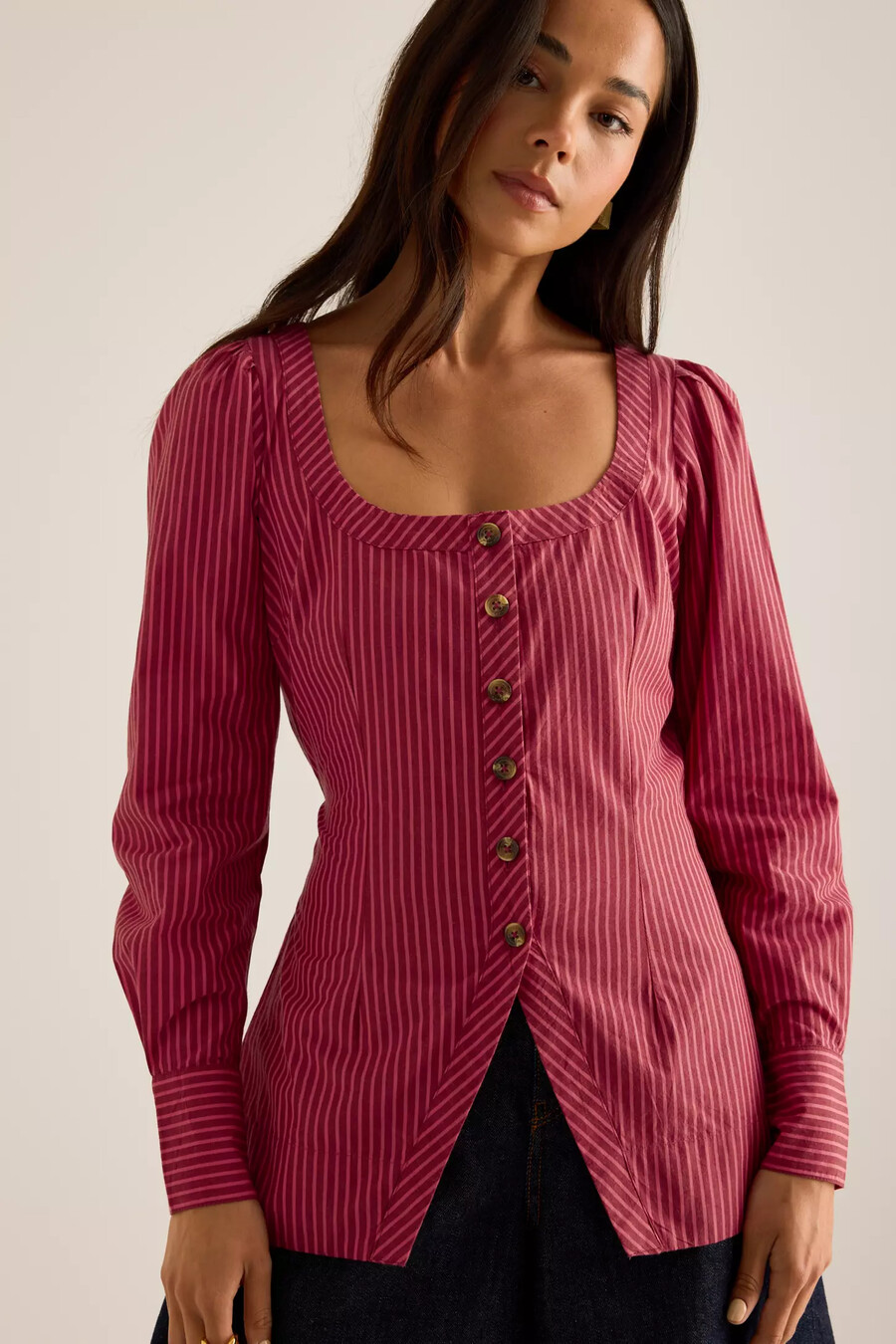 camicetta con scollo quadrato clare damson madder
