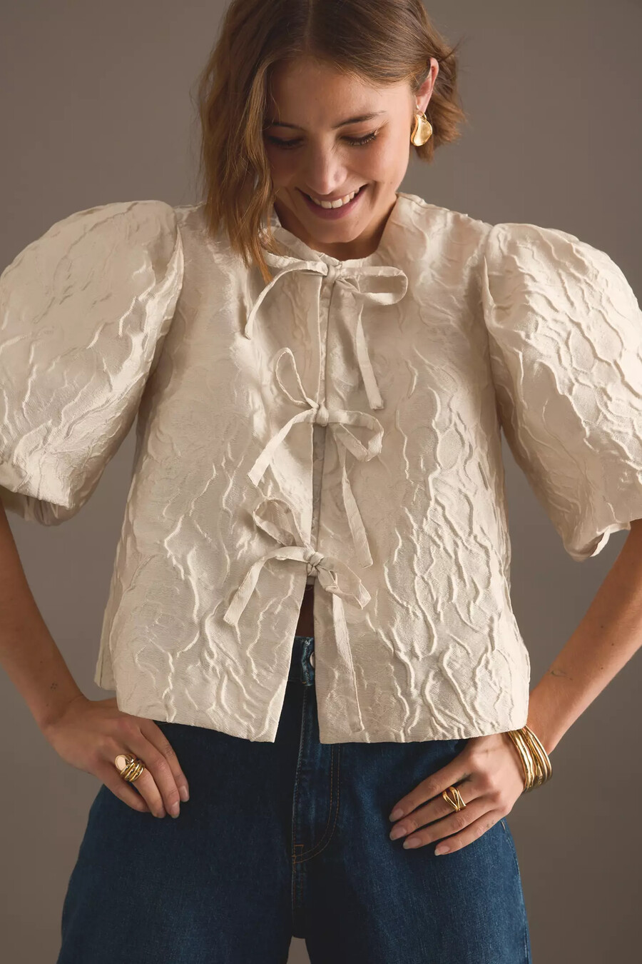 blusa con maniche a sbuffo in jacquard maeve