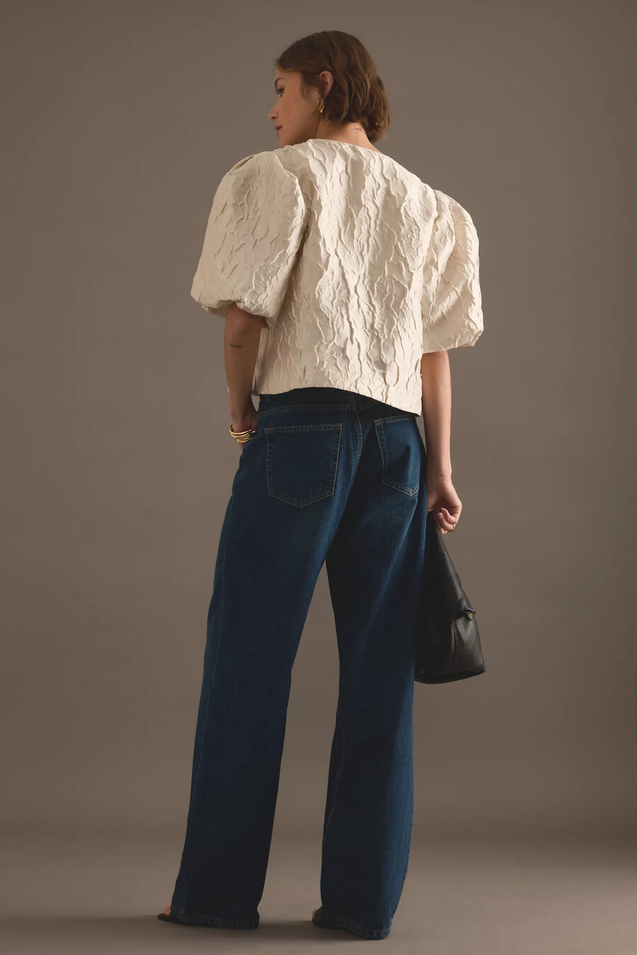 blusa con maniche a sbuffo in jacquard maeve