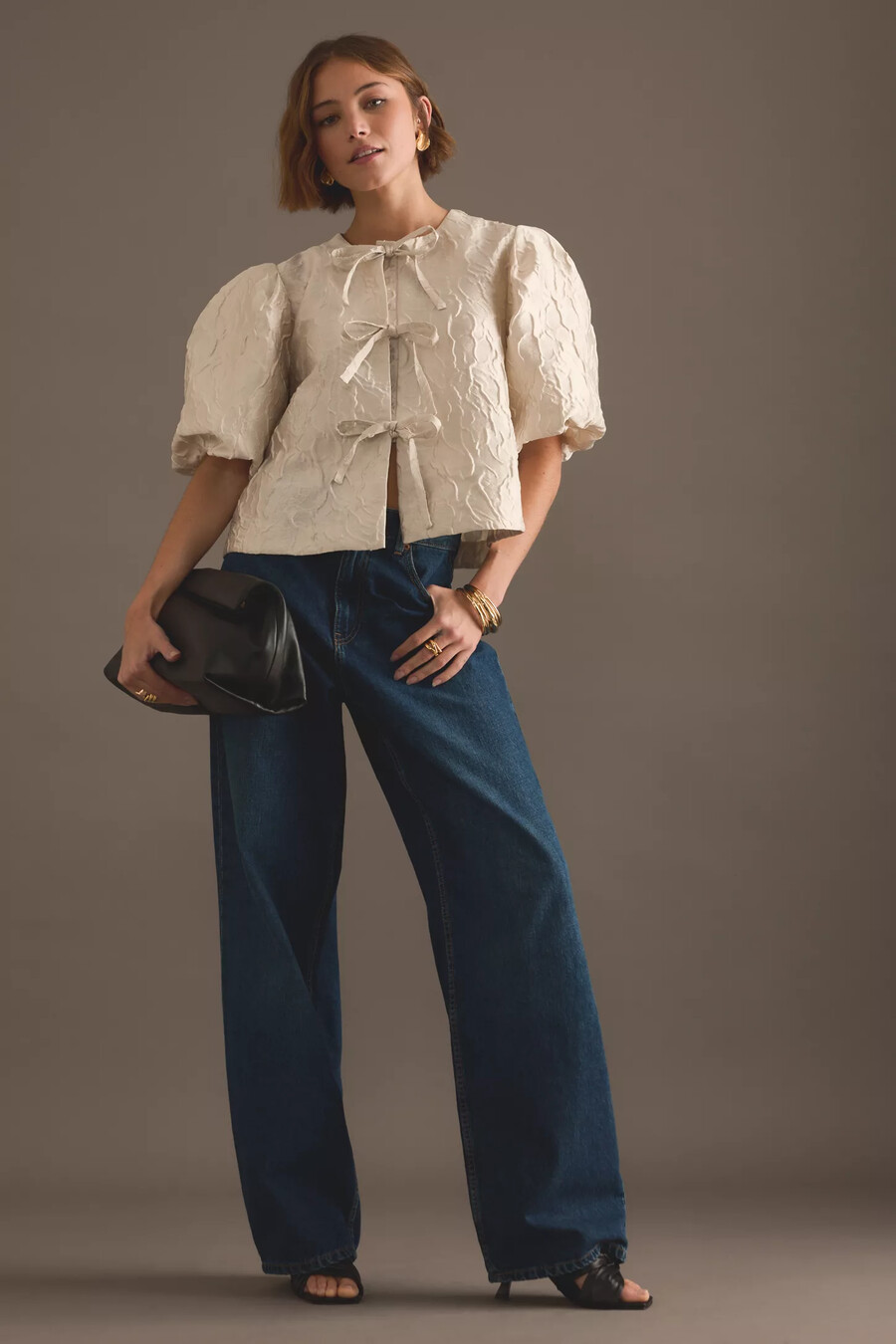 blusa con maniche a sbuffo in jacquard maeve