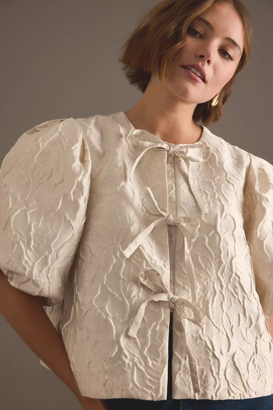 blusa con maniche a sbuffo in jacquard maeve