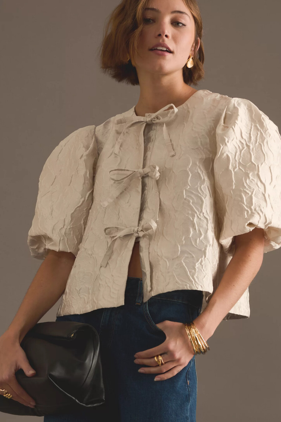 blusa con maniche a sbuffo in jacquard maeve