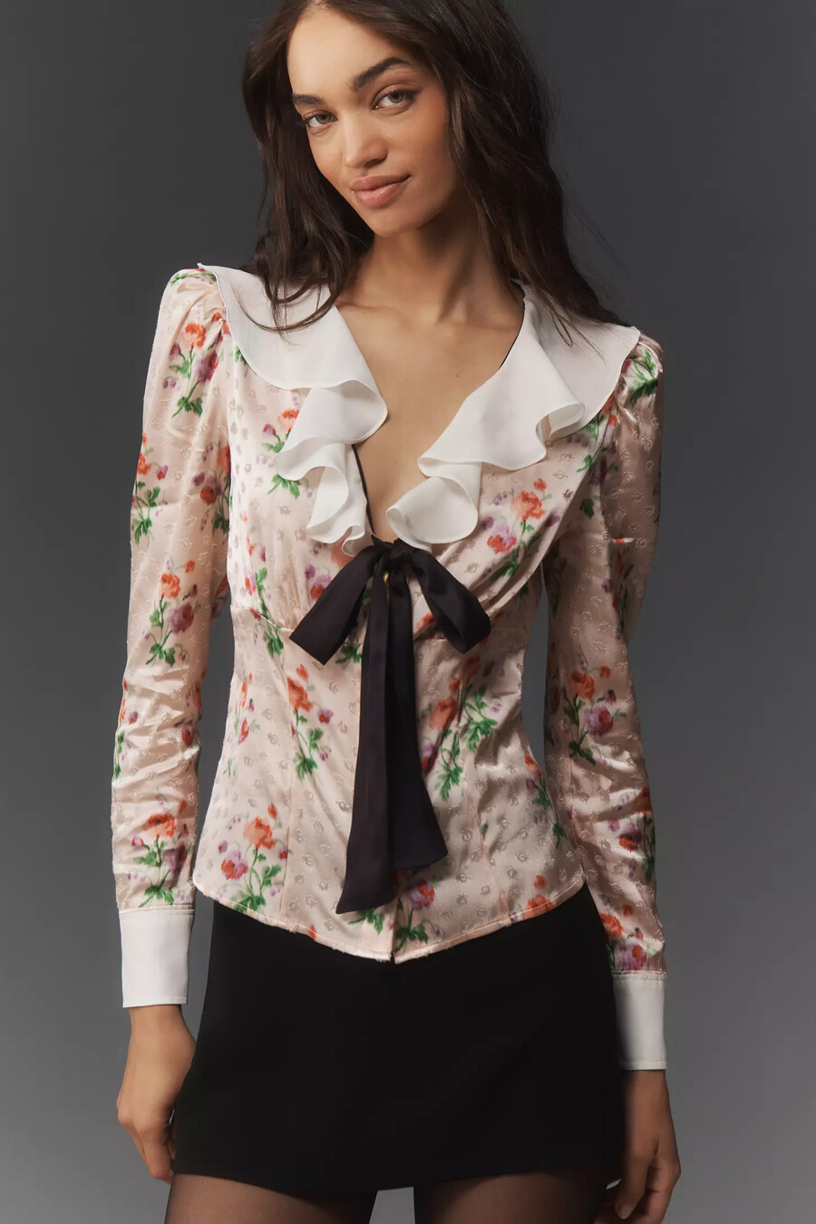 blusa a maniche lunghe con volant sul davanti maeve