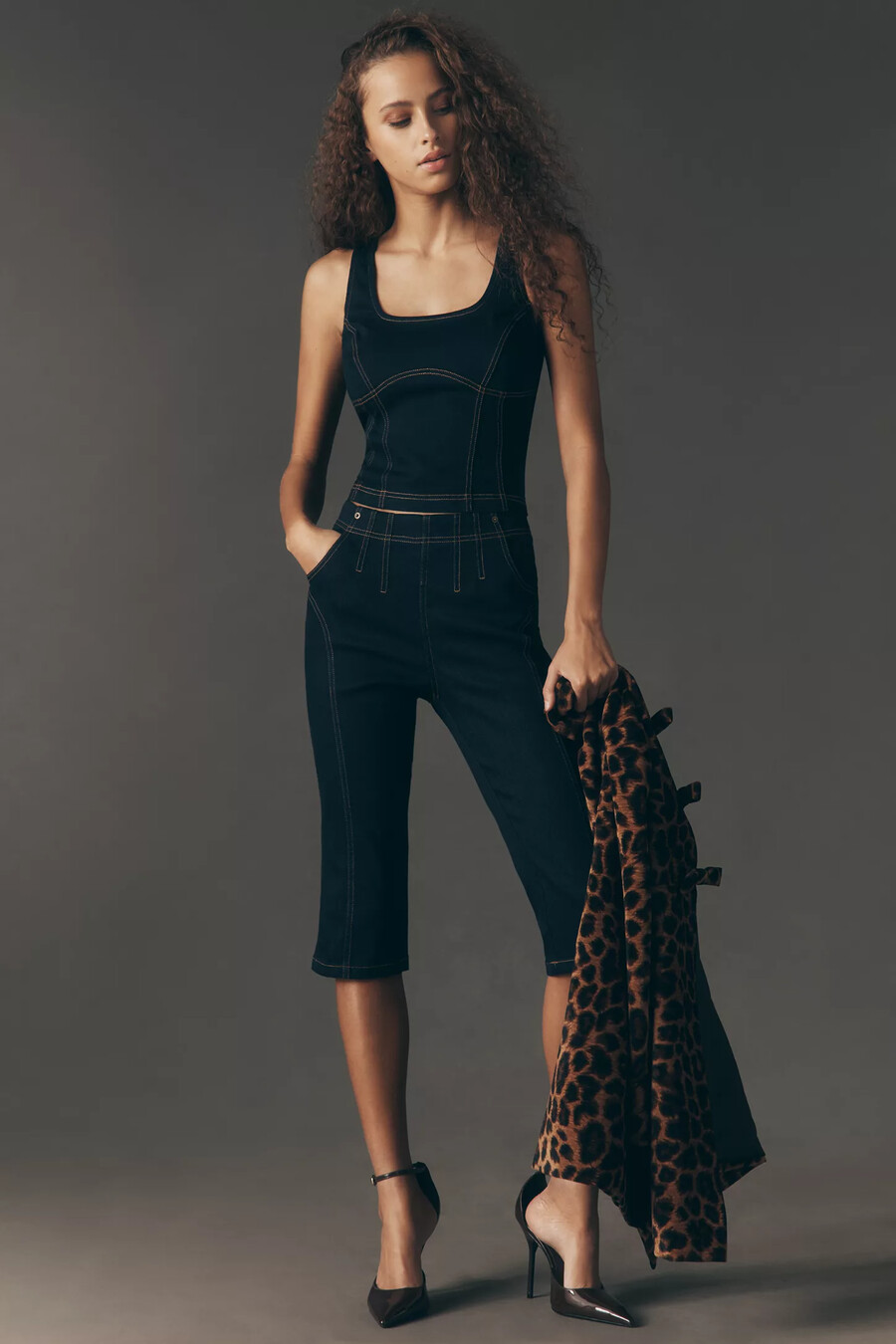 canotta slim in denim corto pilcro