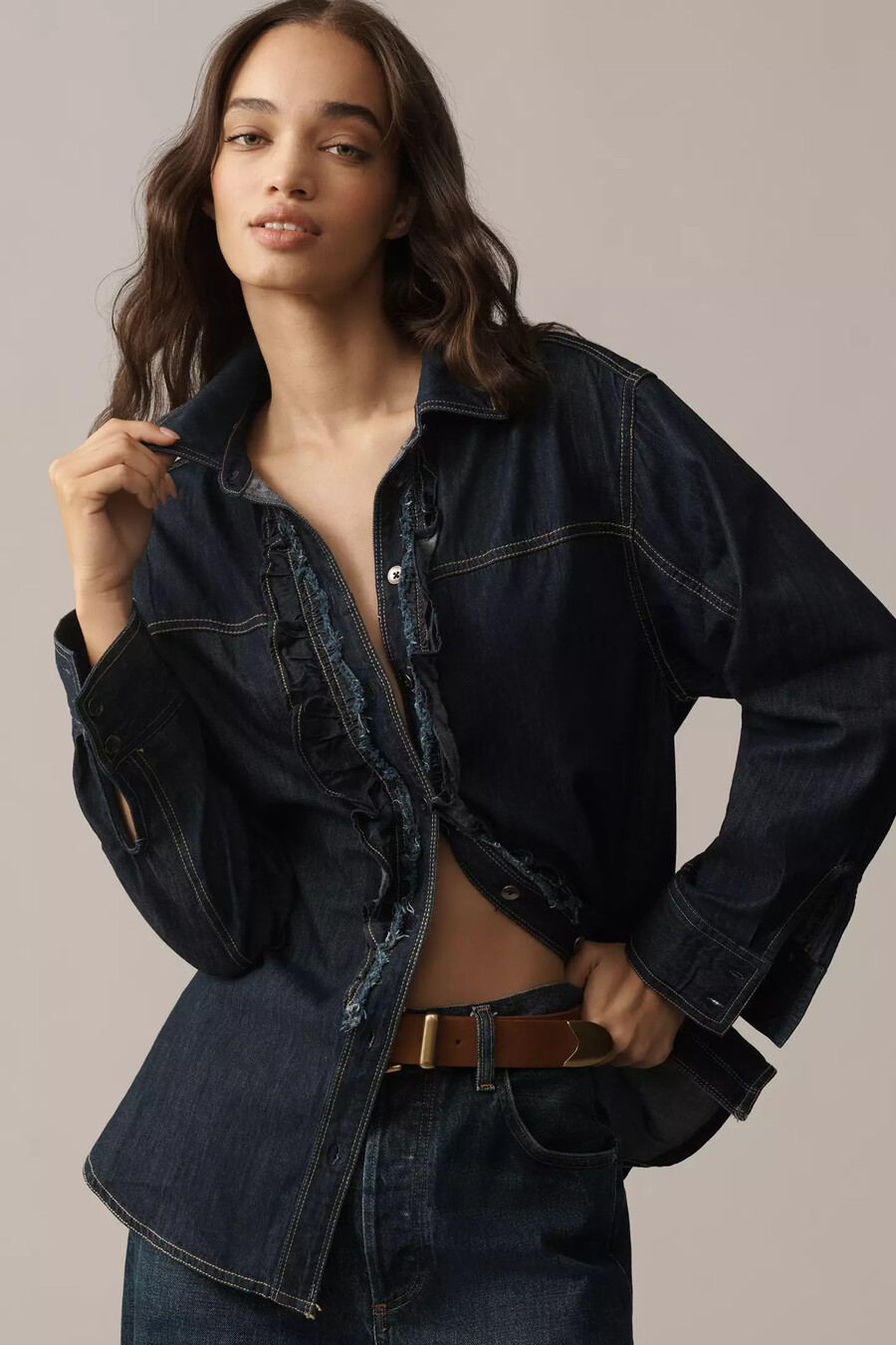 tunica abbottonata con volant in denim pilcro