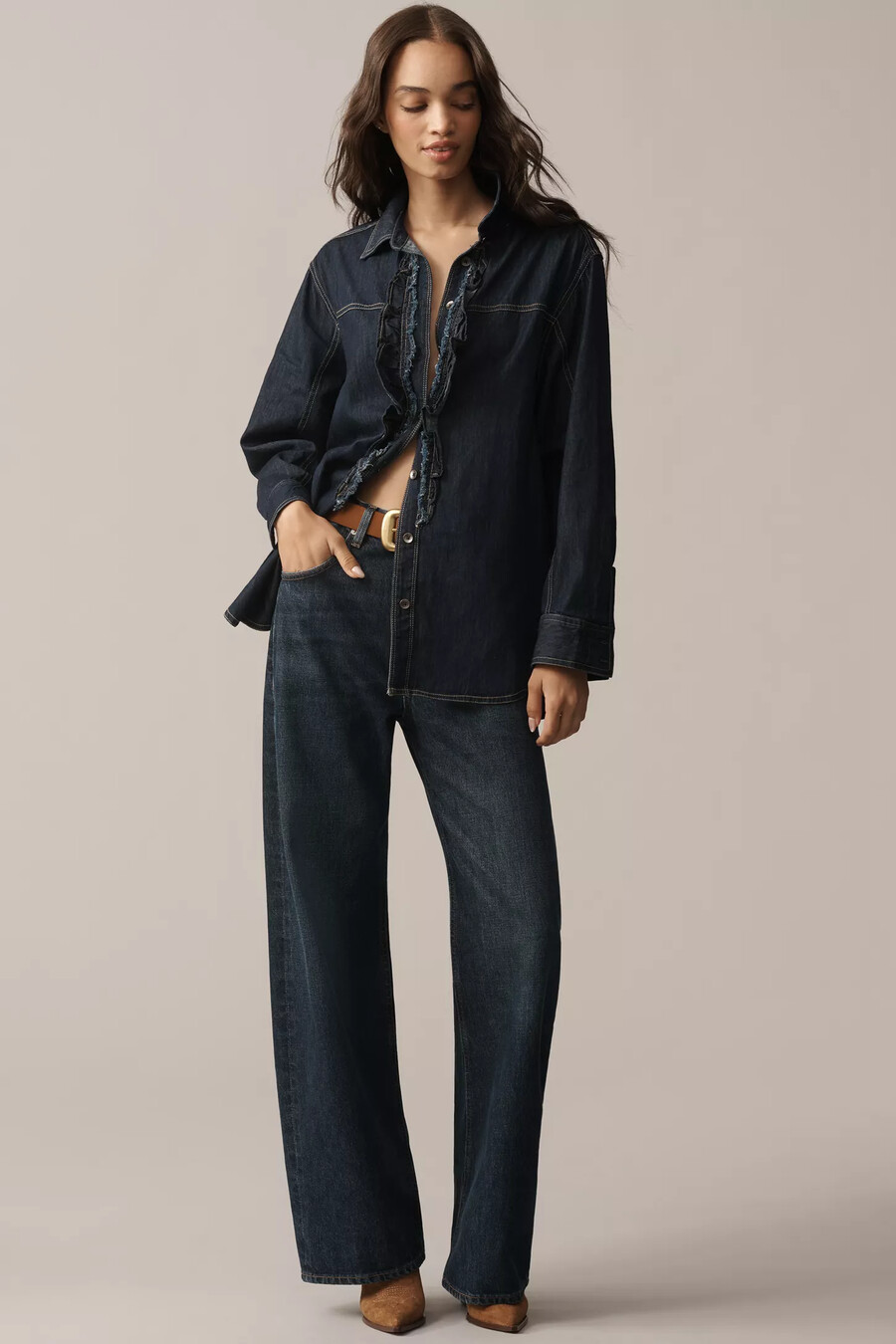 tunica abbottonata con volant in denim pilcro
