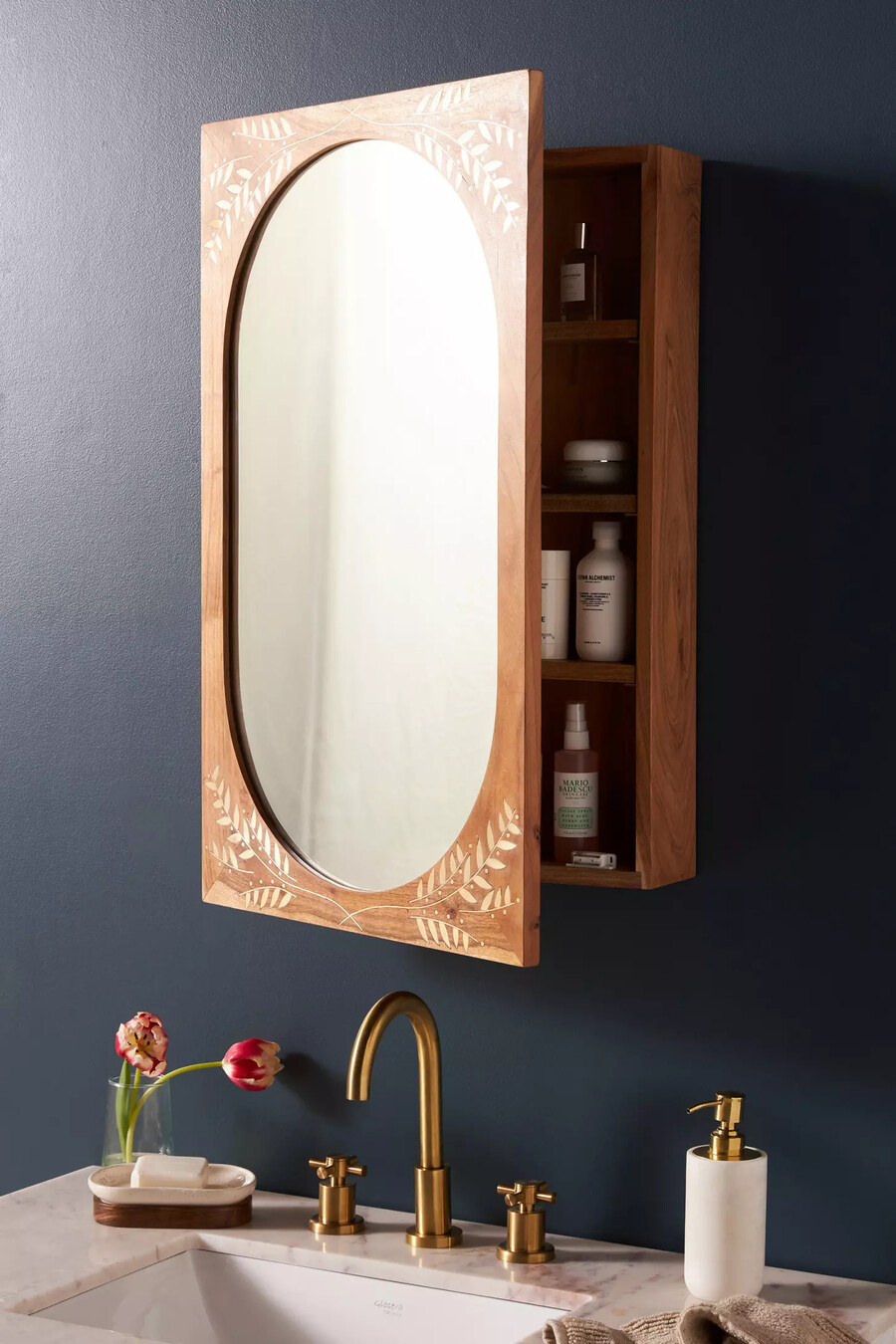 mobiletto da bagno a specchio in legno di acacia marta