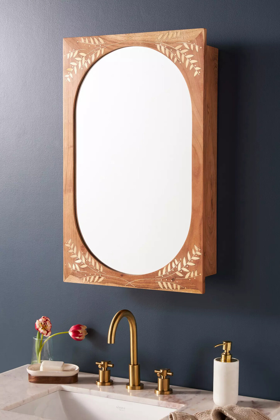mobiletto da bagno a specchio in legno di acacia marta
