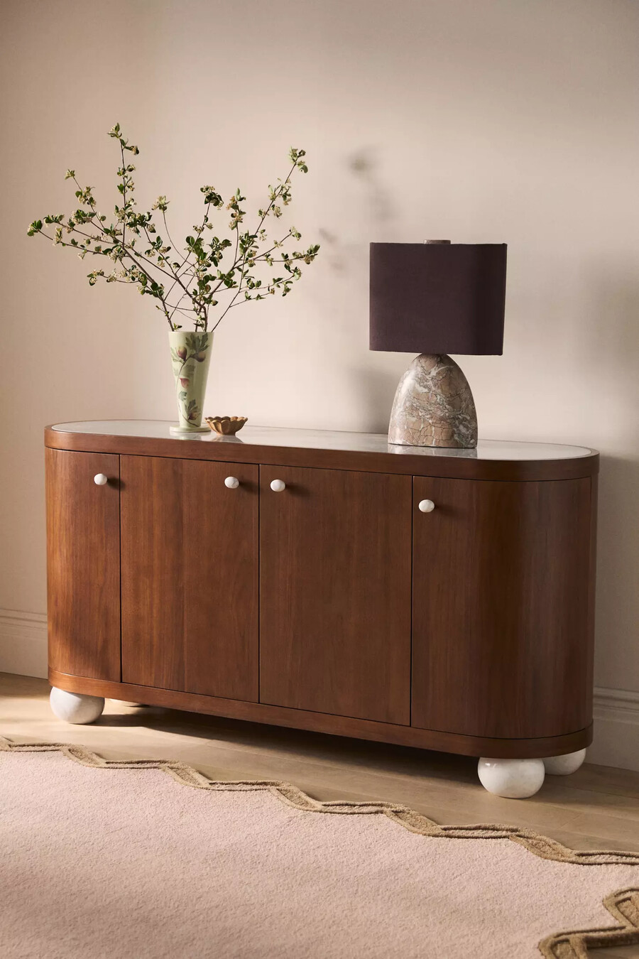 credenza vivienne in legno con piano in marmo da 68