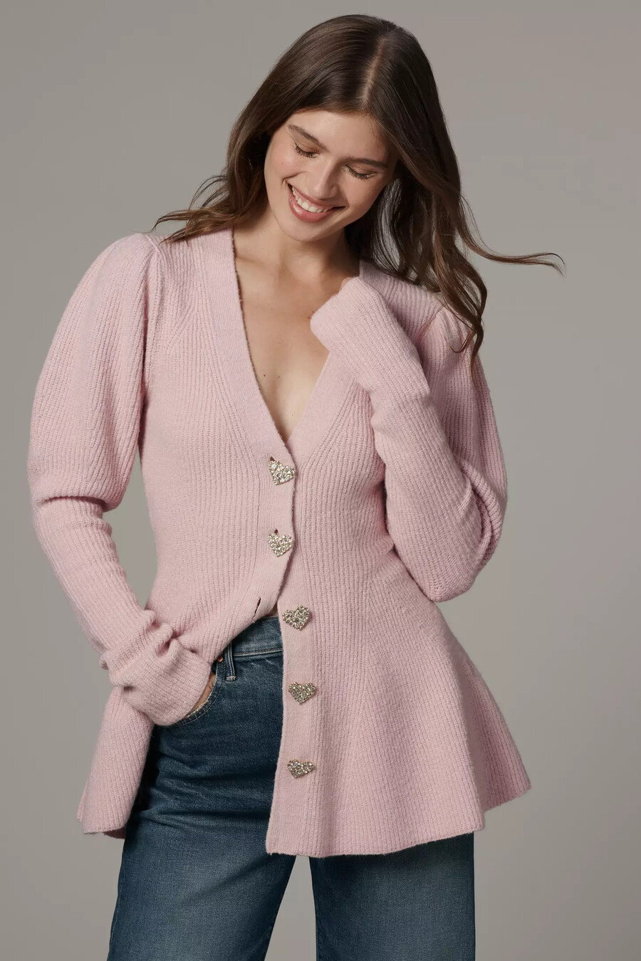 cardigan maeve con maniche a sbuffo e bottoni a cuore