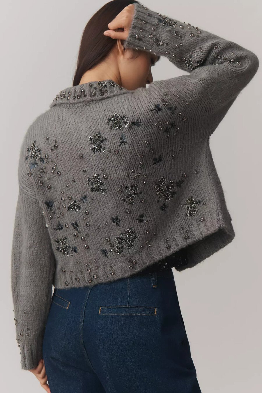 cardigan con colletto decorato con fiori pilcro