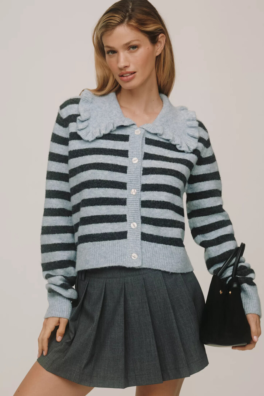 cardigan con colletto a balze ainsley di self contrast