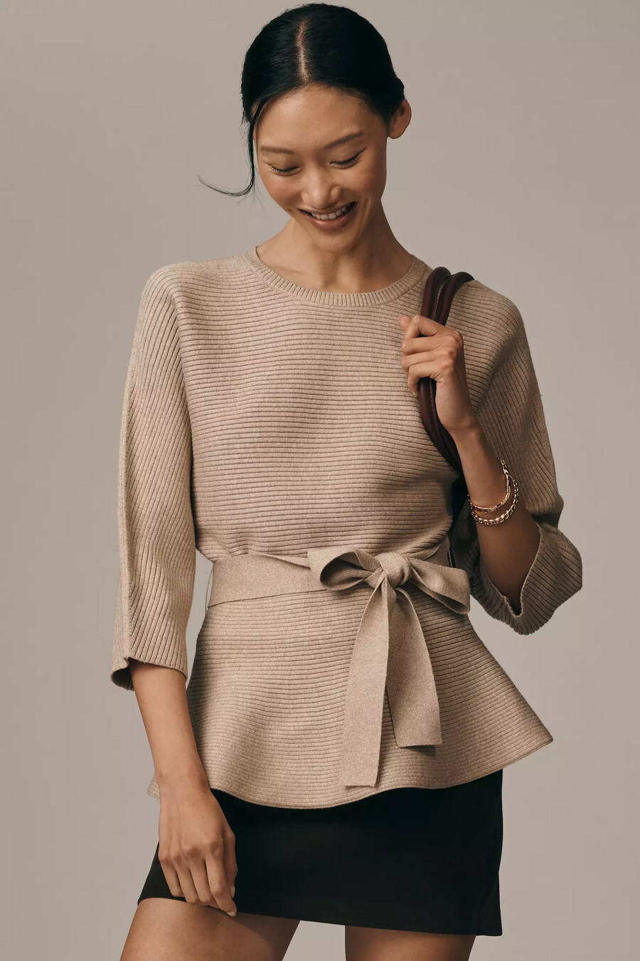 maglione a coste con cintura maeve
