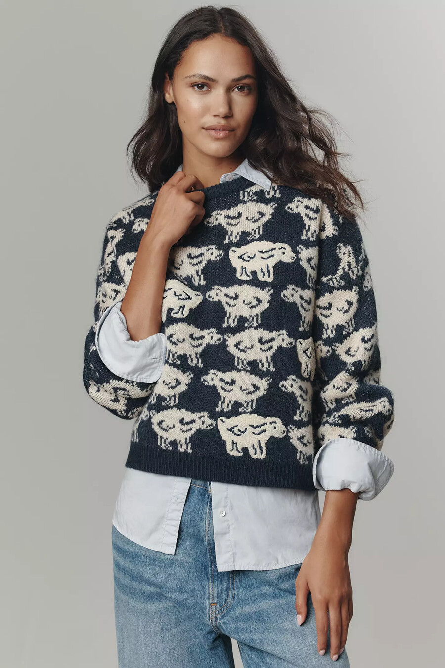maglione girocollo con motivo a pecora maeve