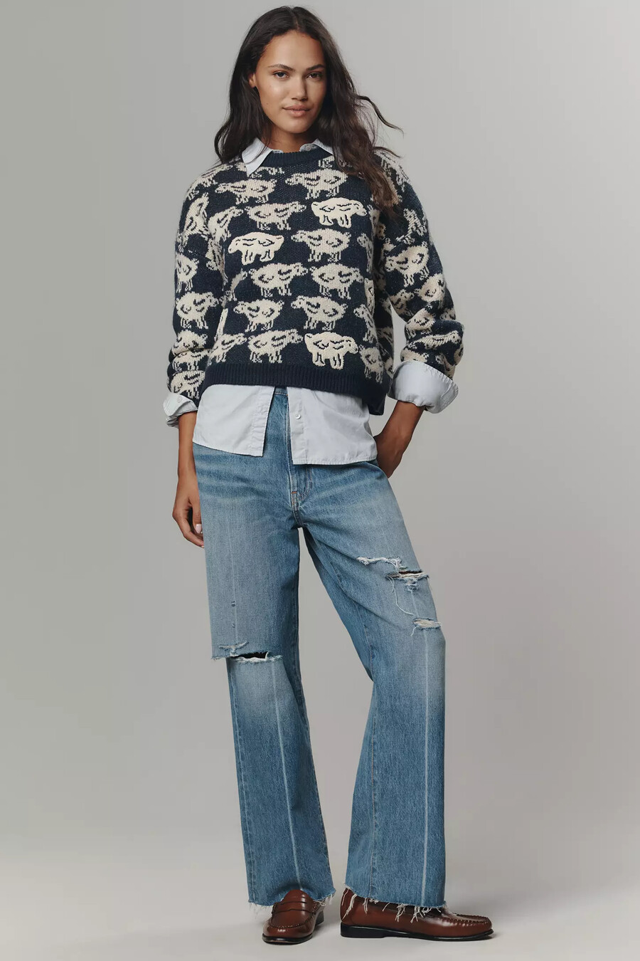 maglione girocollo con motivo a pecora maeve