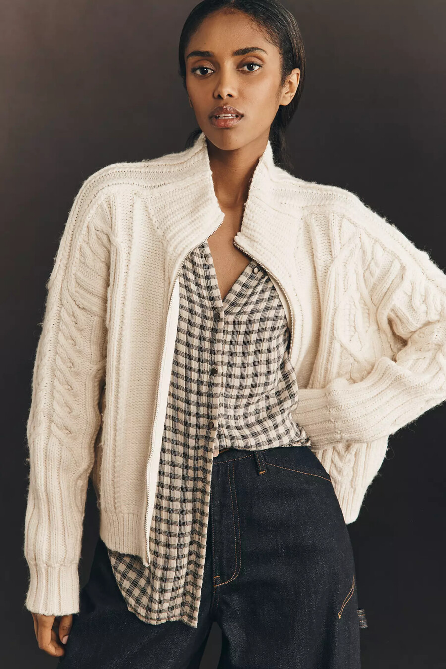 maglione a trecce con colletto pilcro
