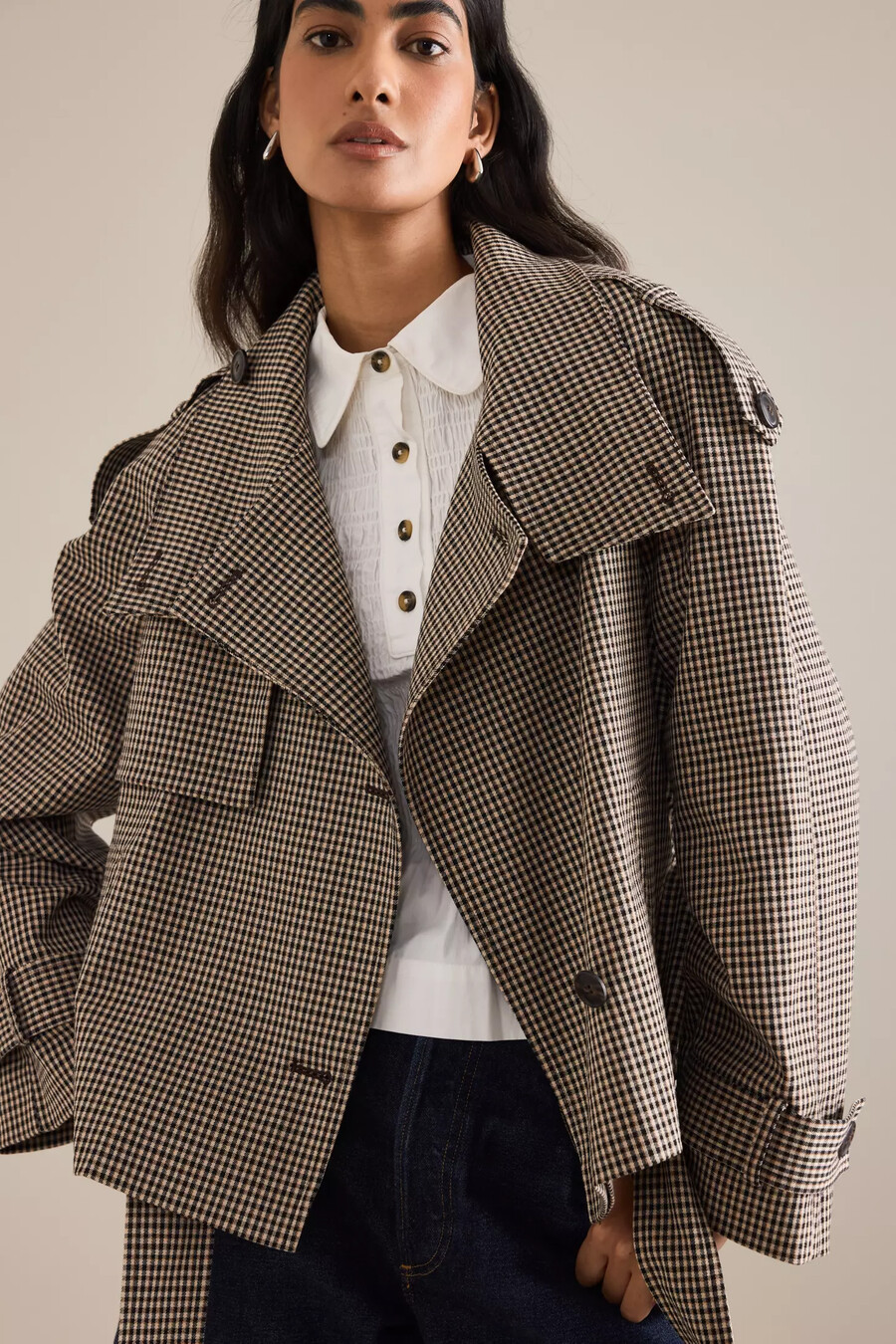 trench corto a quadri di anthropologie