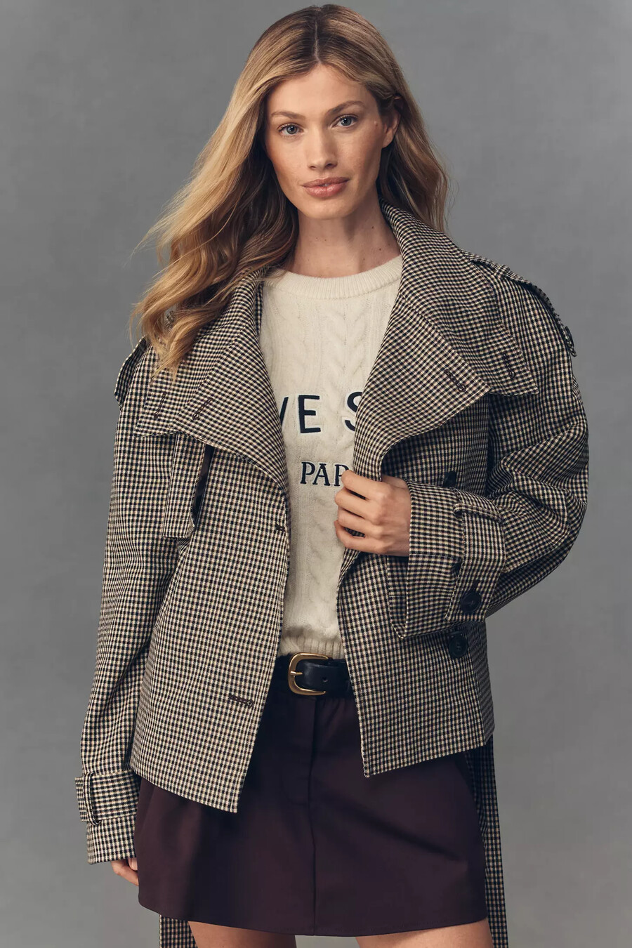 trench corto a quadri di anthropologie