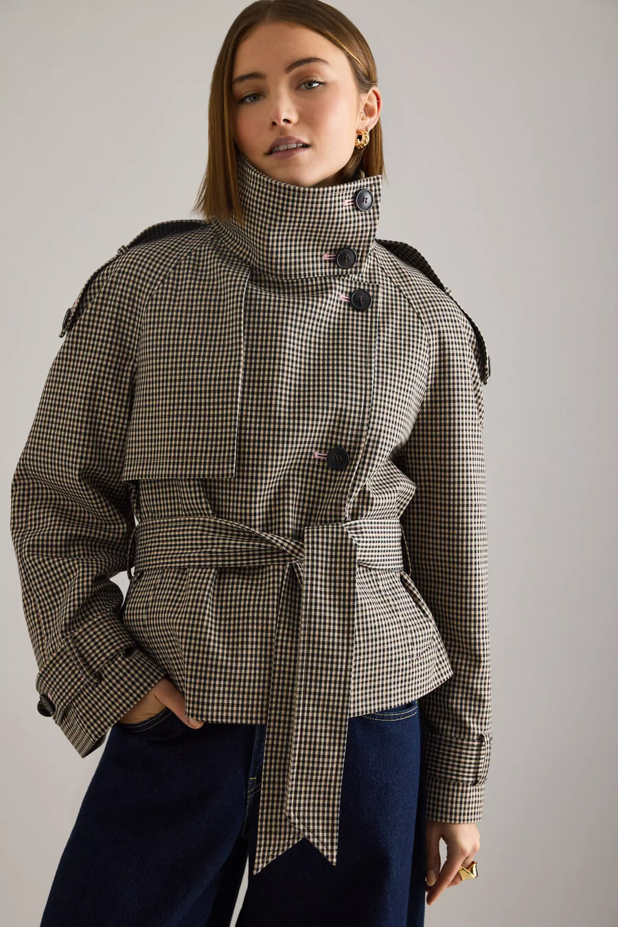 trench corto a quadri di anthropologie