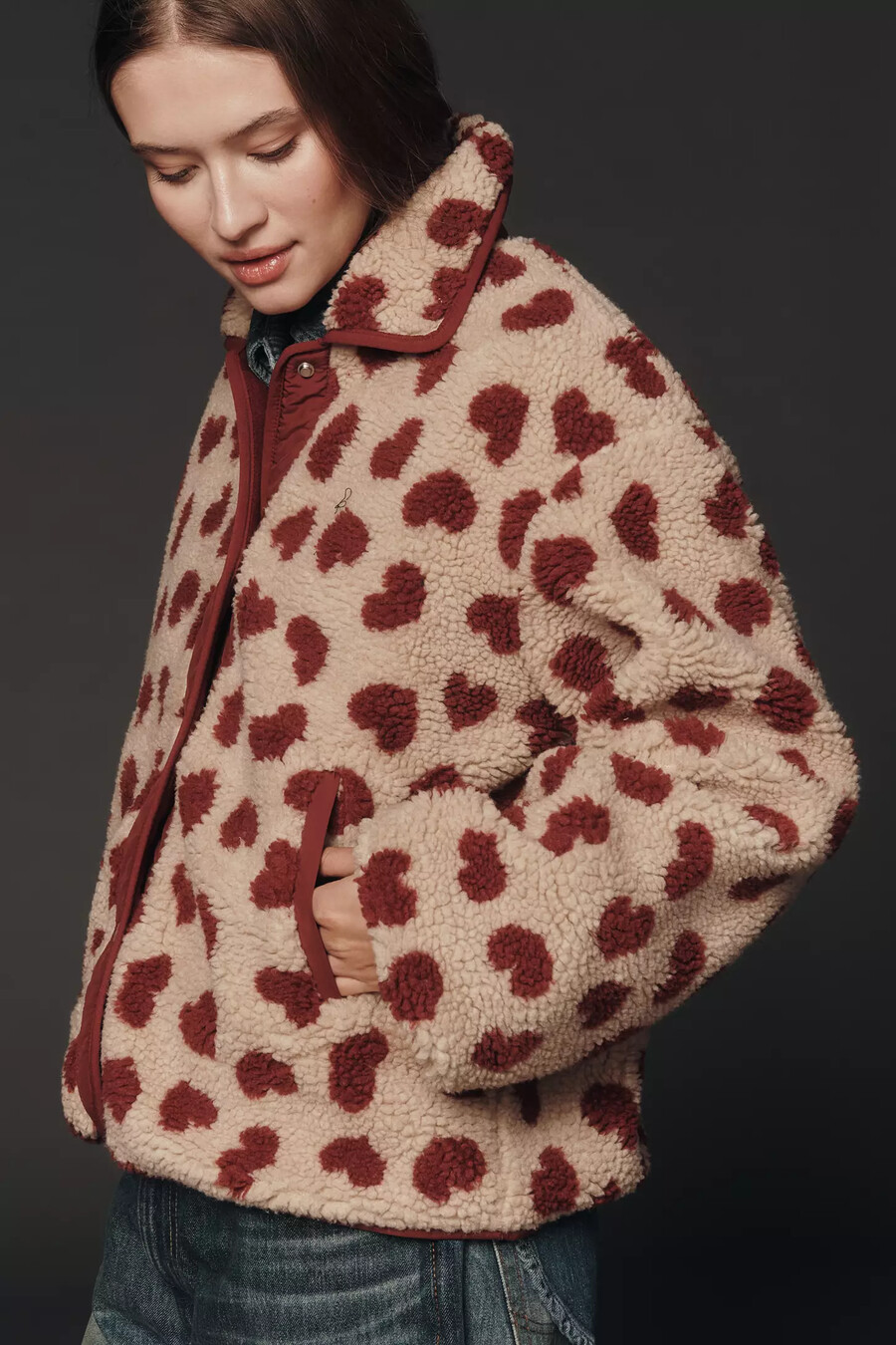 giacca in pile sherpa con stampa a cuore maeve