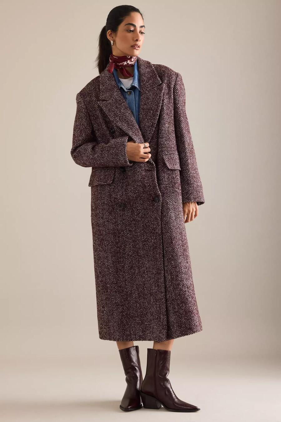 cappotto oversize a spina di pesce in misto lana di anthropologie