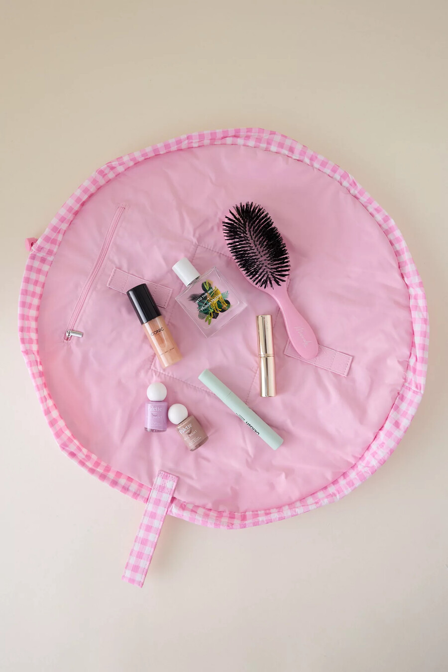 borsa per il trucco con coulisse parachute di the flat lay co.