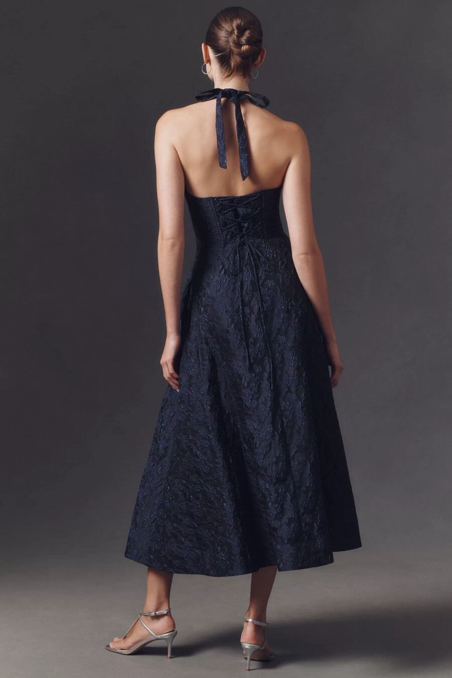 abito lungo in jacquard con corsetto e svasatura mare mare