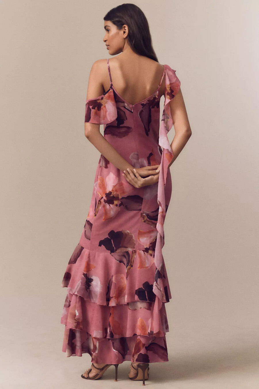 abito lungo sottoveste con volant in chiffon e scollo a barchetta mare mare