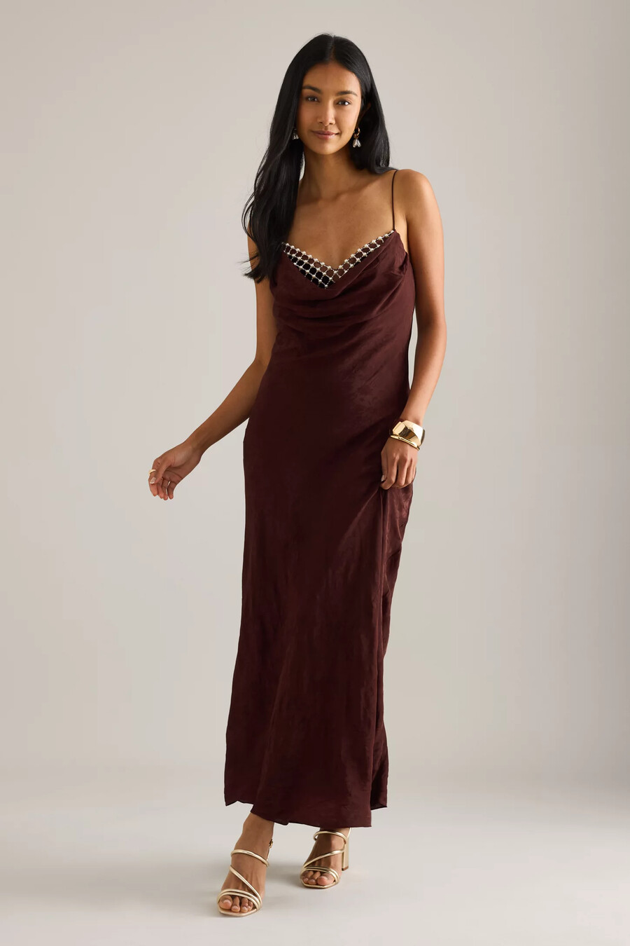 abito lungo da festa in raso jacquard di anthropologie