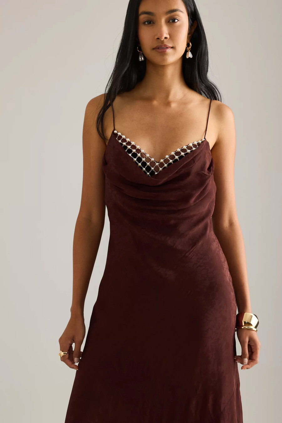 abito lungo da festa in raso jacquard di anthropologie