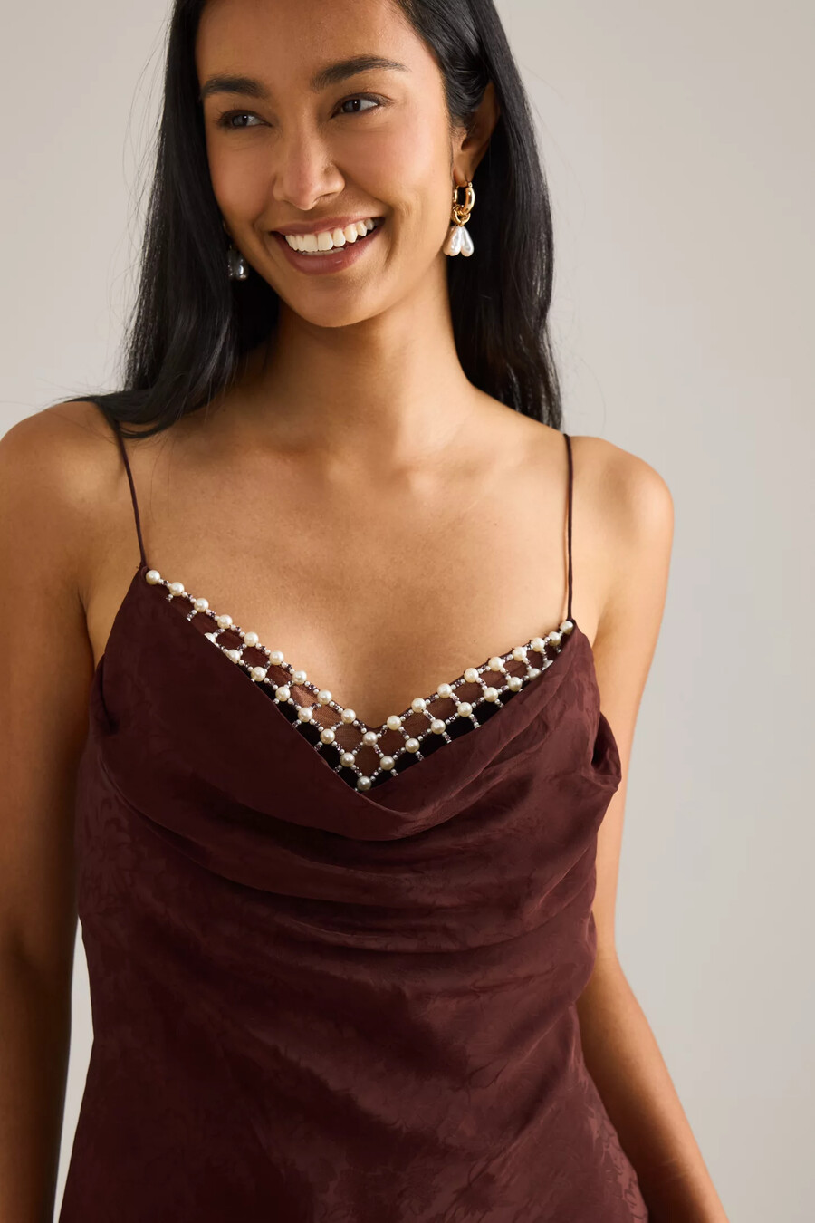 abito lungo da festa in raso jacquard di anthropologie