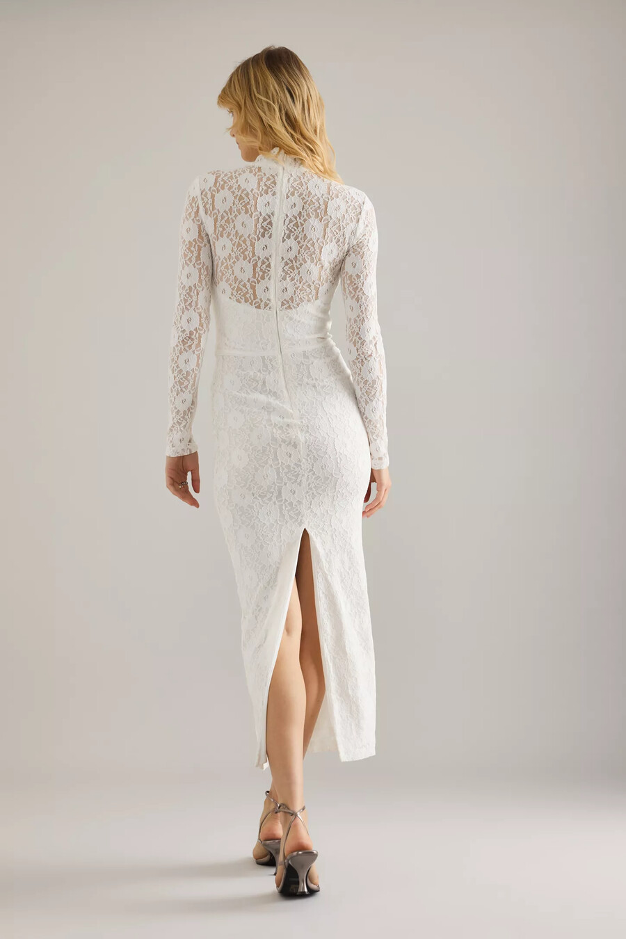 abito midi a maniche lunghe con corsetto in pizzo bardot carmen