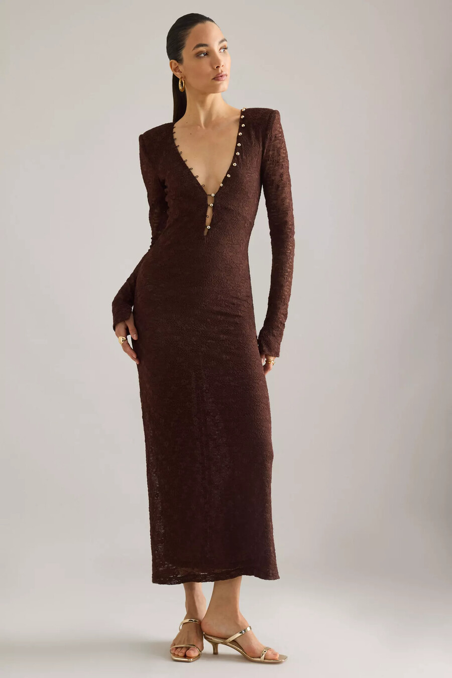 abito midi con bottoni in pizzo zenia bardot