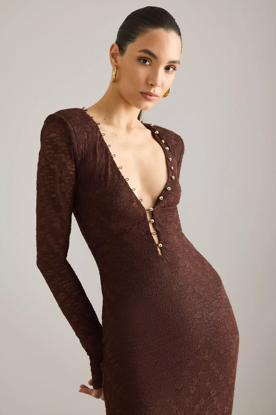 abito midi con bottoni in pizzo zenia bardot