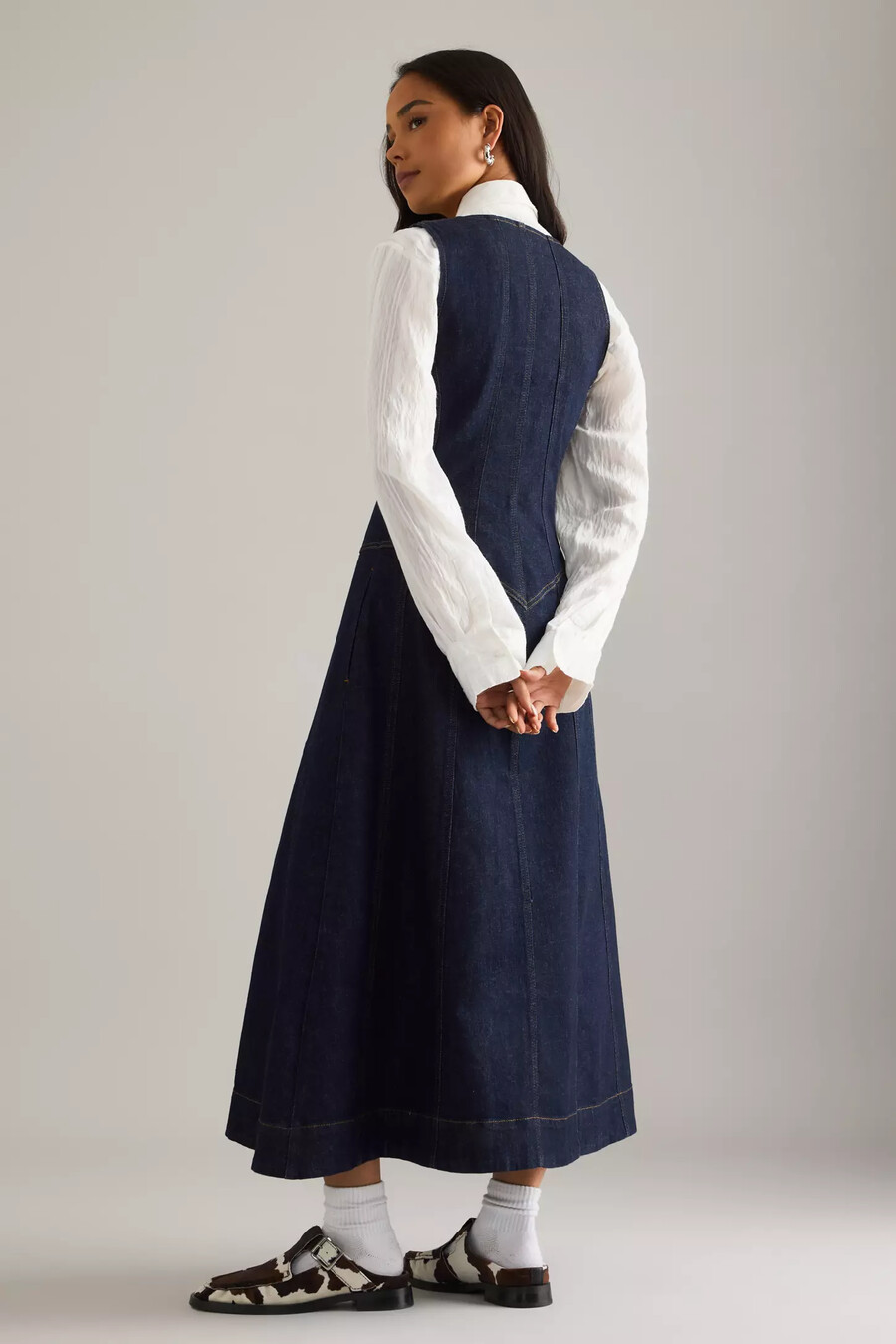 abito midi in denim con cerniera frontale pilcro