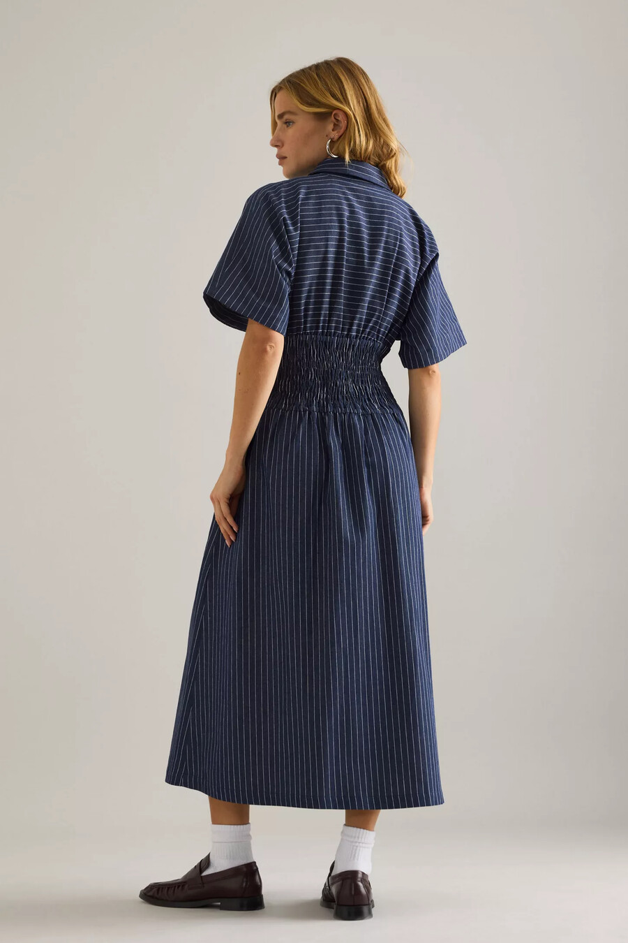 abito midi a camicia in denim a righe poppy di anthropologie