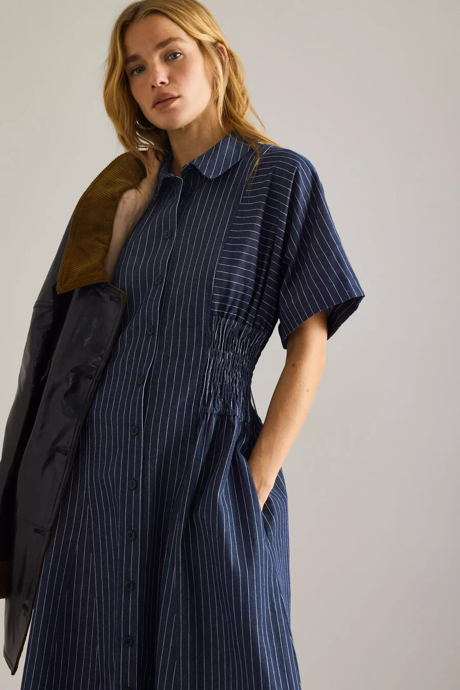 abito midi a camicia in denim a righe poppy di anthropologie