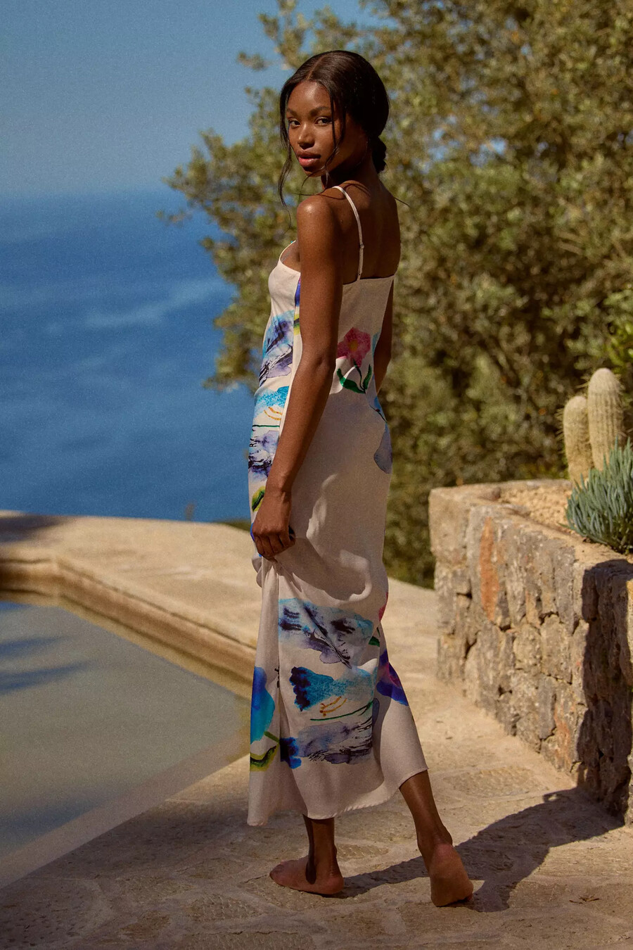 abito midi sottoveste stampato yumi kimura x lyrebird