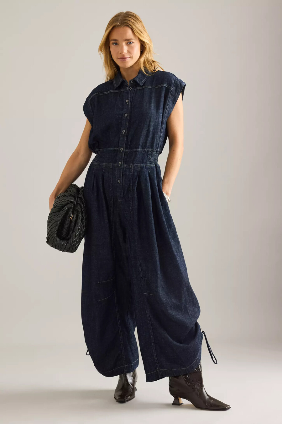 tuta a palloncino in denim di anthropologie