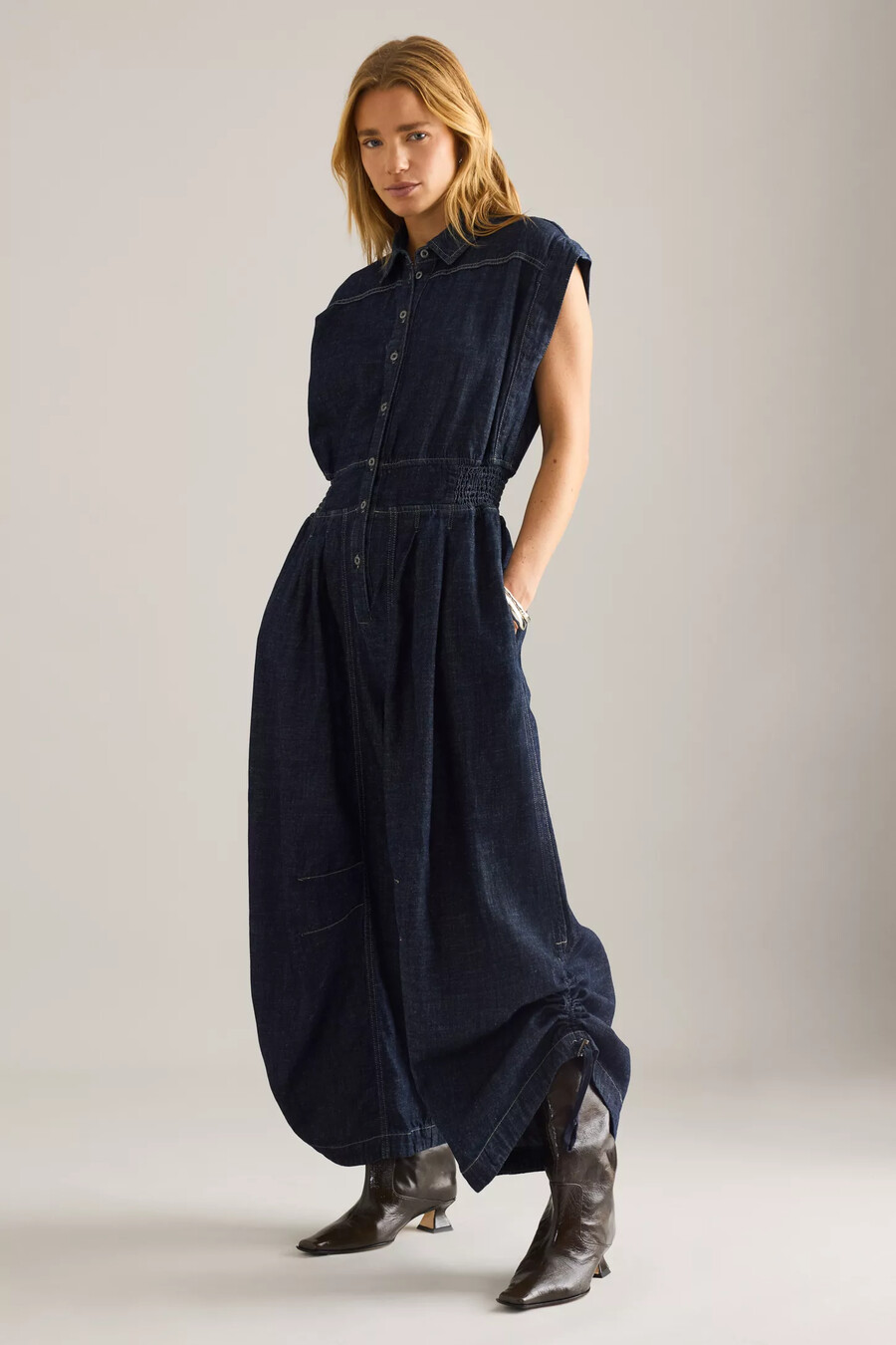 tuta a palloncino in denim di anthropologie