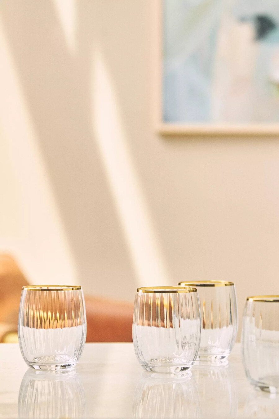 set di 4 bicchieri da vino senza stelo a cascata
