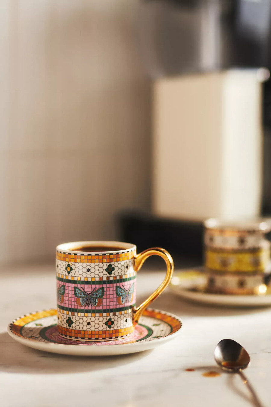 tazza da caffè espresso e piattino in gres porcellanato the bistro tile garden edition