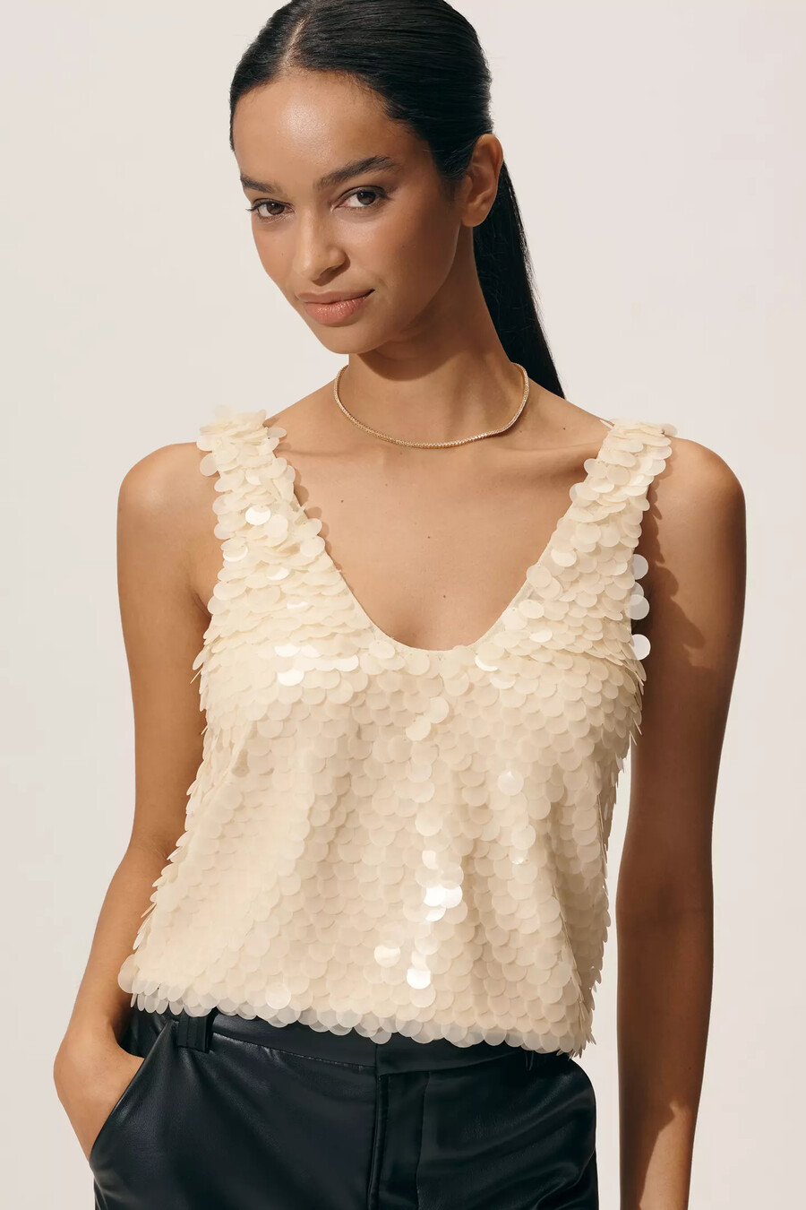 canotta con scollo a barchetta e paillettes lyrebird
